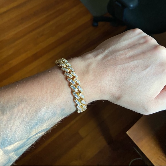 Gold Chain Icy Diamond Miami Cuban 22in 12mm and Matching Diamond Bracelet Set - Picture 5 of 5